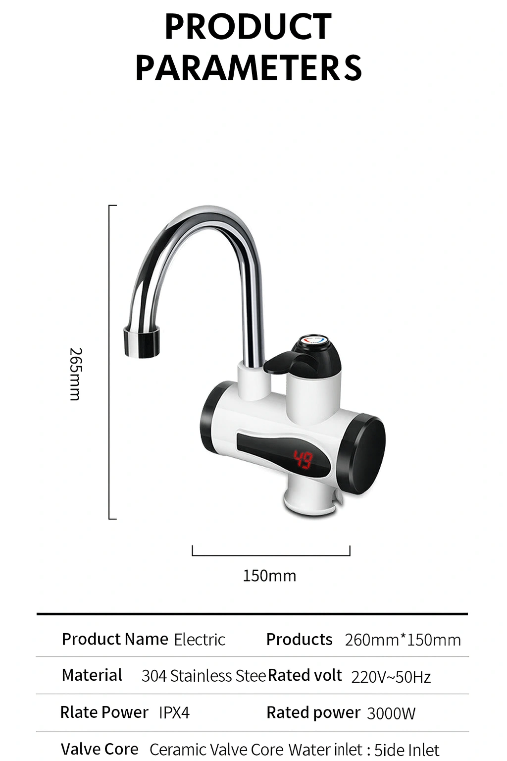 Instant Electric Hot Water Faucet for Home Use, Kitchen Dishwashing - Image 2
